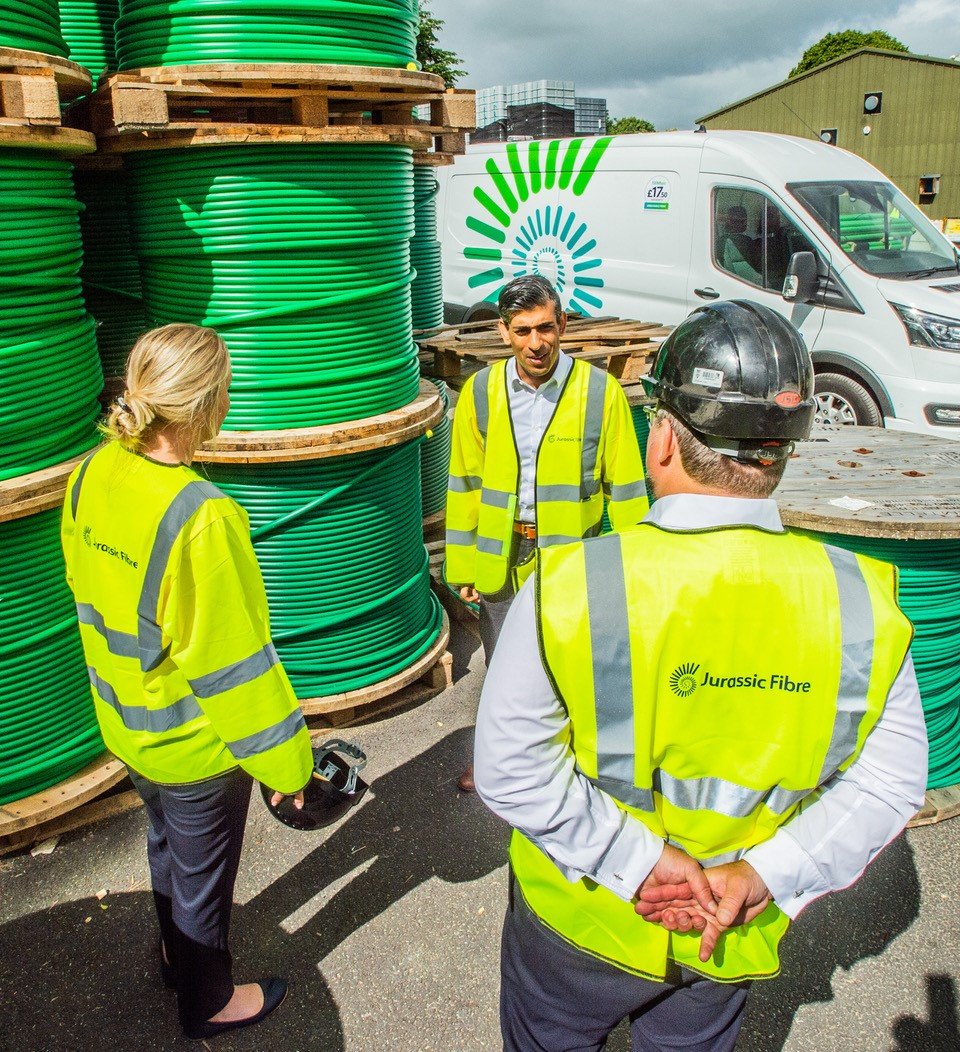 Rushi Sunak being given a tour of Jurassic Fibre's HQ.